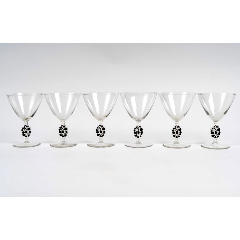 1924 René Lalique – 6 Coupes à Champagne Thionville Verre Blanc Emaillé Noir 3 1924 René Lalique – 6 Coupes à Champagne Thionville Verre Blanc Emaillé Noir 3