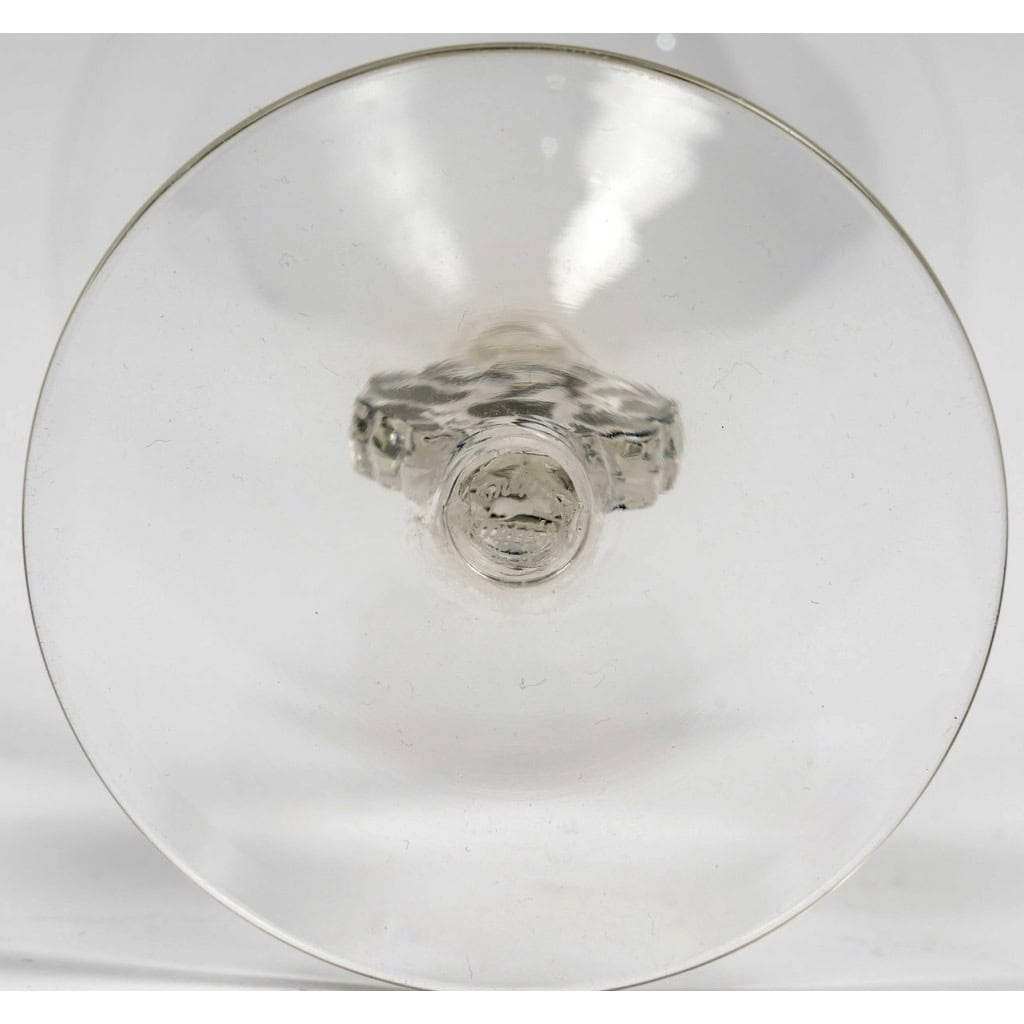 1924 René Lalique – 14 Verres Thionville Verre Blanc Emaillé Noir 6