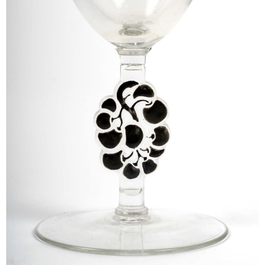 1924 René Lalique – 14 Verres Thionville Verre Blanc Emaillé Noir 5