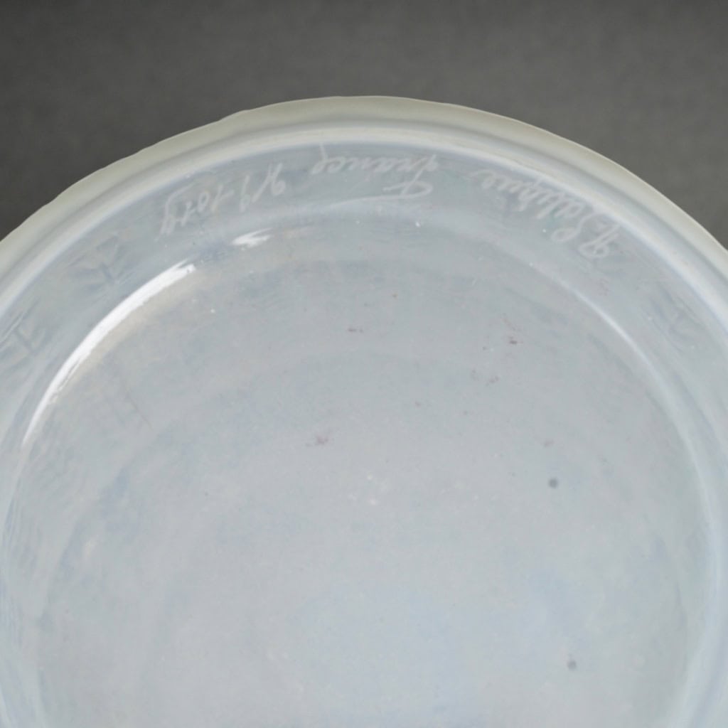 1929 René Lalique – Vase Ferrières Verre Opalescent Patiné Vert 8