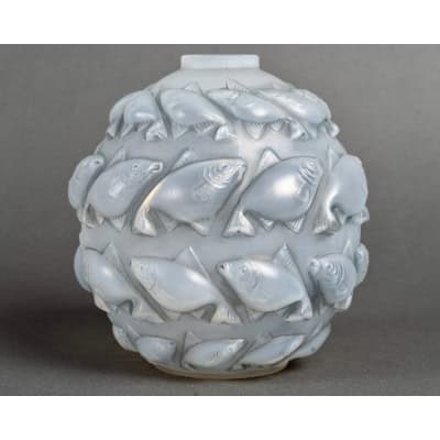 1928 René Lalique – Vase Camaret Verre Opalescent Patiné Bleu 3