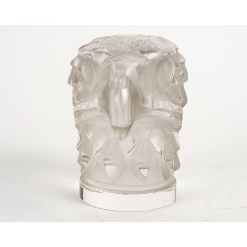 1928 René Lalique – Mascotte Automobile Tête d&rsquo;Aigle Verre Blanc Patiné Gris 5