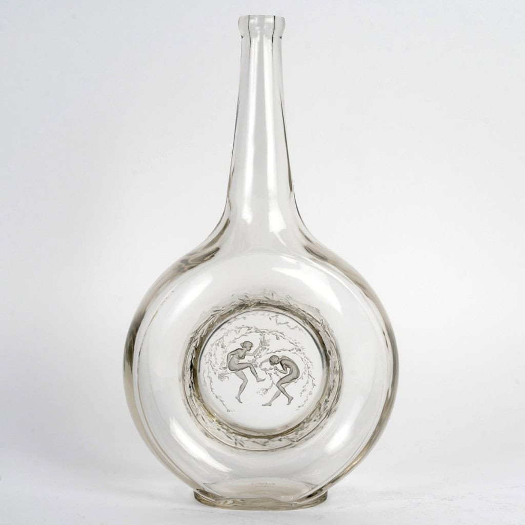 1912 René Lalique – Carafe Deux Danseuses Verre Blanc Patiné Bleu 3