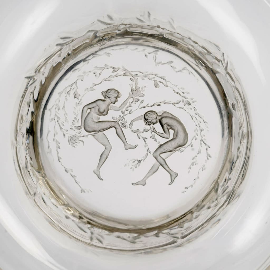 1912 René Lalique – Carafe Deux Danseuses Verre Blanc Patiné Bleu 5