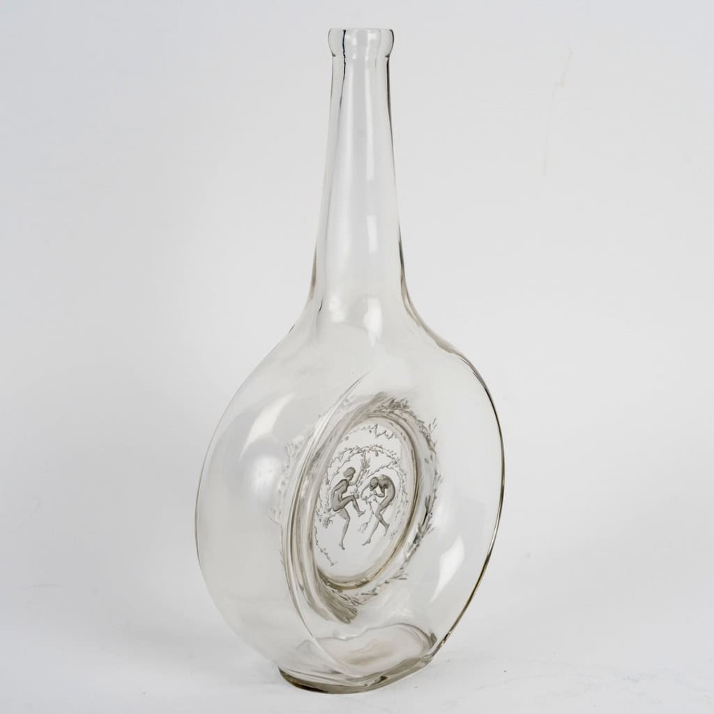 1912 René Lalique – Carafe Deux Danseuses Verre Blanc Patiné Bleu 4