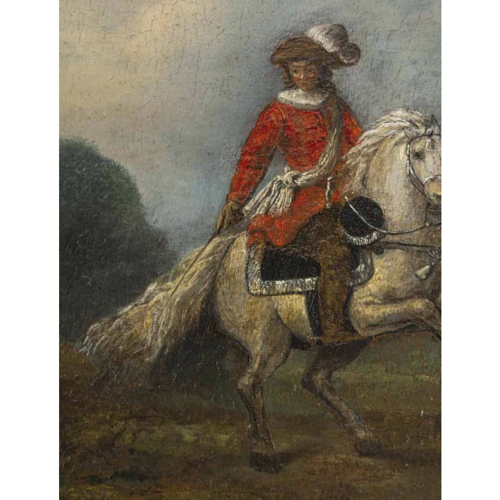 Ecole Hollandaise du XVIIe siècle. Paire de portraits de cavaliers sur leur monture 6