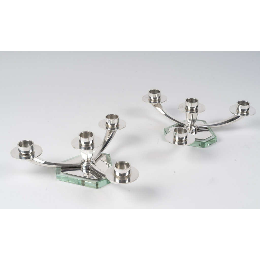 WOLFERS – Paire de candélabres bas en argent massif – Epoque ART DECO 3