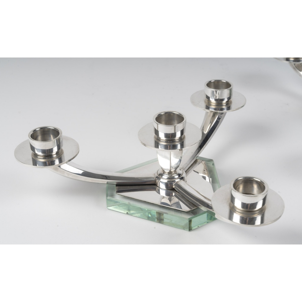 WOLFERS – Paire de candélabres bas en argent massif – Epoque ART DECO 4