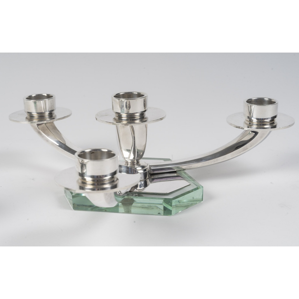 WOLFERS – Paire de candélabres bas en argent massif – Epoque ART DECO 7