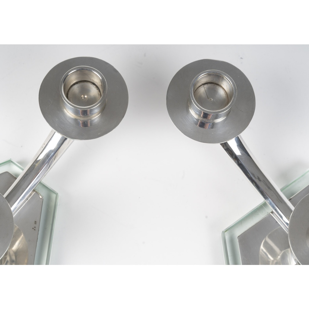 WOLFERS – Paire de candélabres bas en argent massif – Epoque ART DECO 17