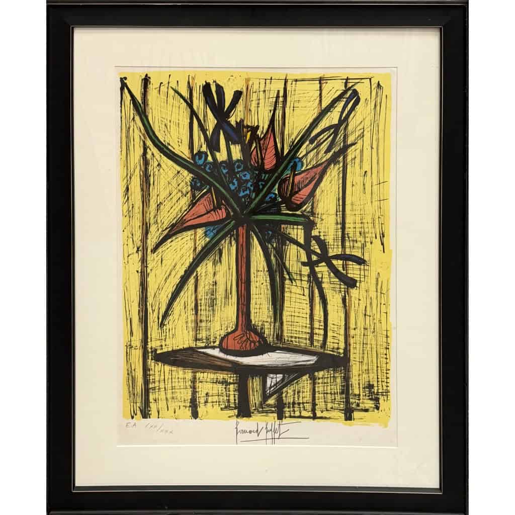 BUFFET Bernard Anthuriums et iris Lithographie en Couleurs Signée certificat d’authenticité 3 BUFFET Bernard Anthuriums et iris Lithographie en Couleurs Signée certificat d’authenticité 3