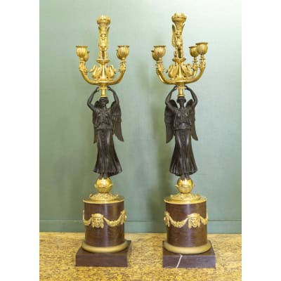 De style Empire modèle de Thomire, paire de candélabres, circa 1890