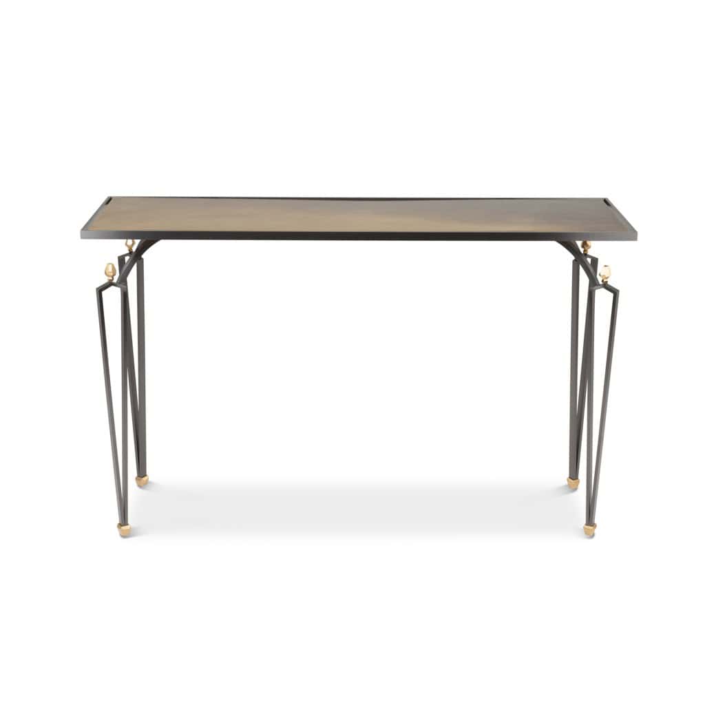 Console rectangulaire en acier et laiton. Travail contemporain. LS56851870 3