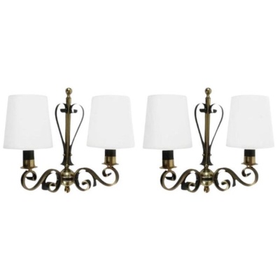 1970 Paire d’appliques murales en fer forgé et laiton Maison Roche 1970 Paire d’appliques murales en fer forgé et laiton Maison Roche