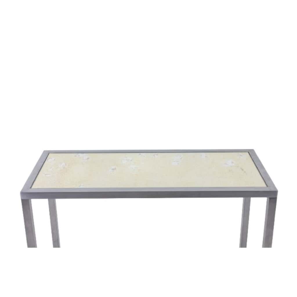 Maison Jansen. Console en aluminium brossé et plateau en verre églomisé. 1970 LS6176?405? 4