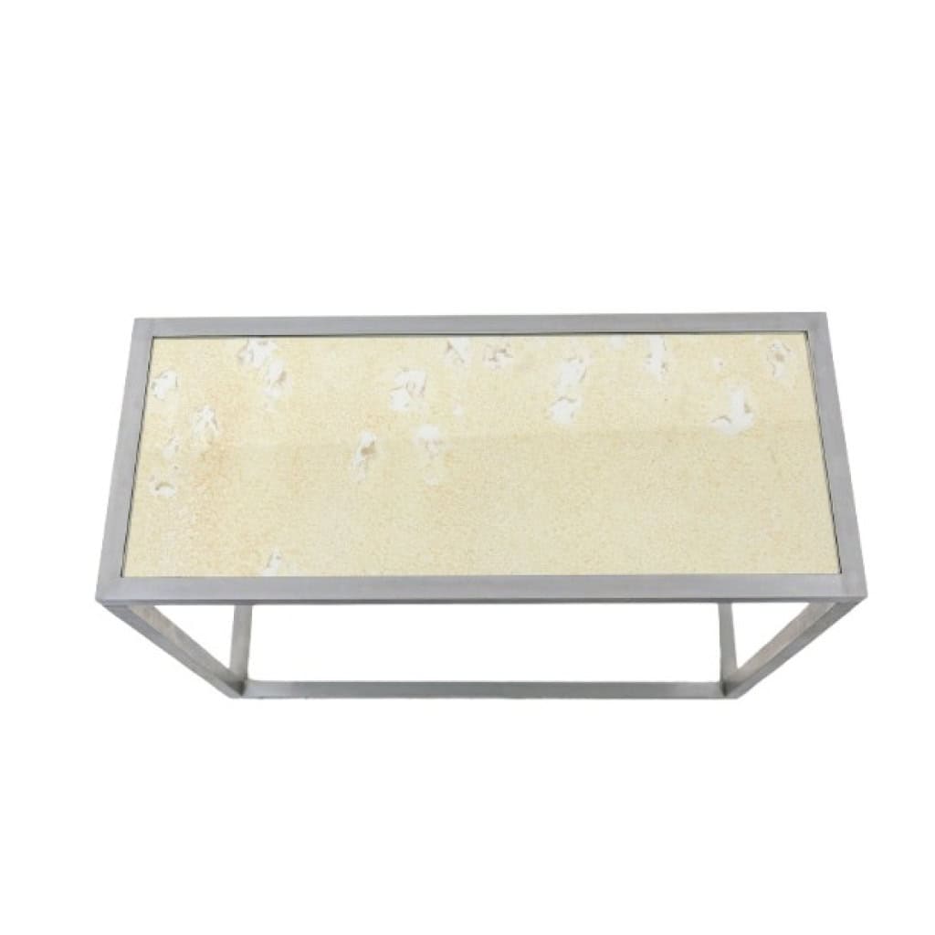 Maison Jansen. Console en aluminium brossé et plateau en verre églomisé. 1970 LS6176?405? 6