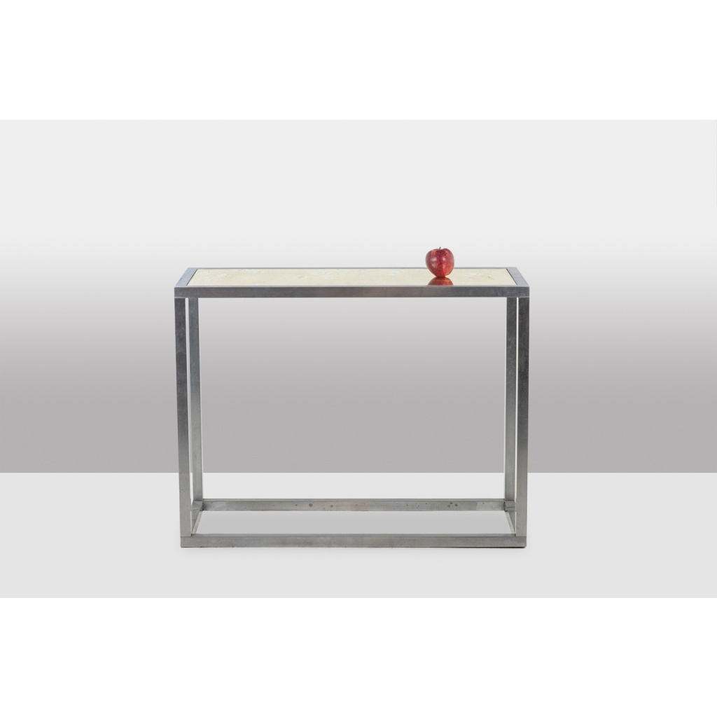 Maison Jansen. Console en aluminium brossé et plateau en verre églomisé. 1970 11