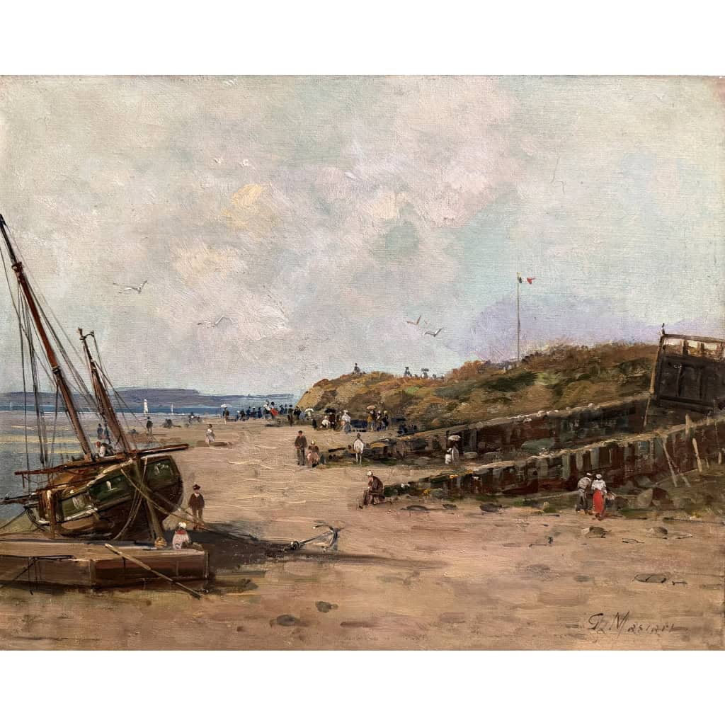 MASCART Gustave Tableau Français 19è Animation sur la plage Huile sur toile signée Certificat d’authenticité. 12 MASCART Gustave Tableau Français 19è Animation sur la plage Huile sur toile signée Certificat d’authenticité. 12