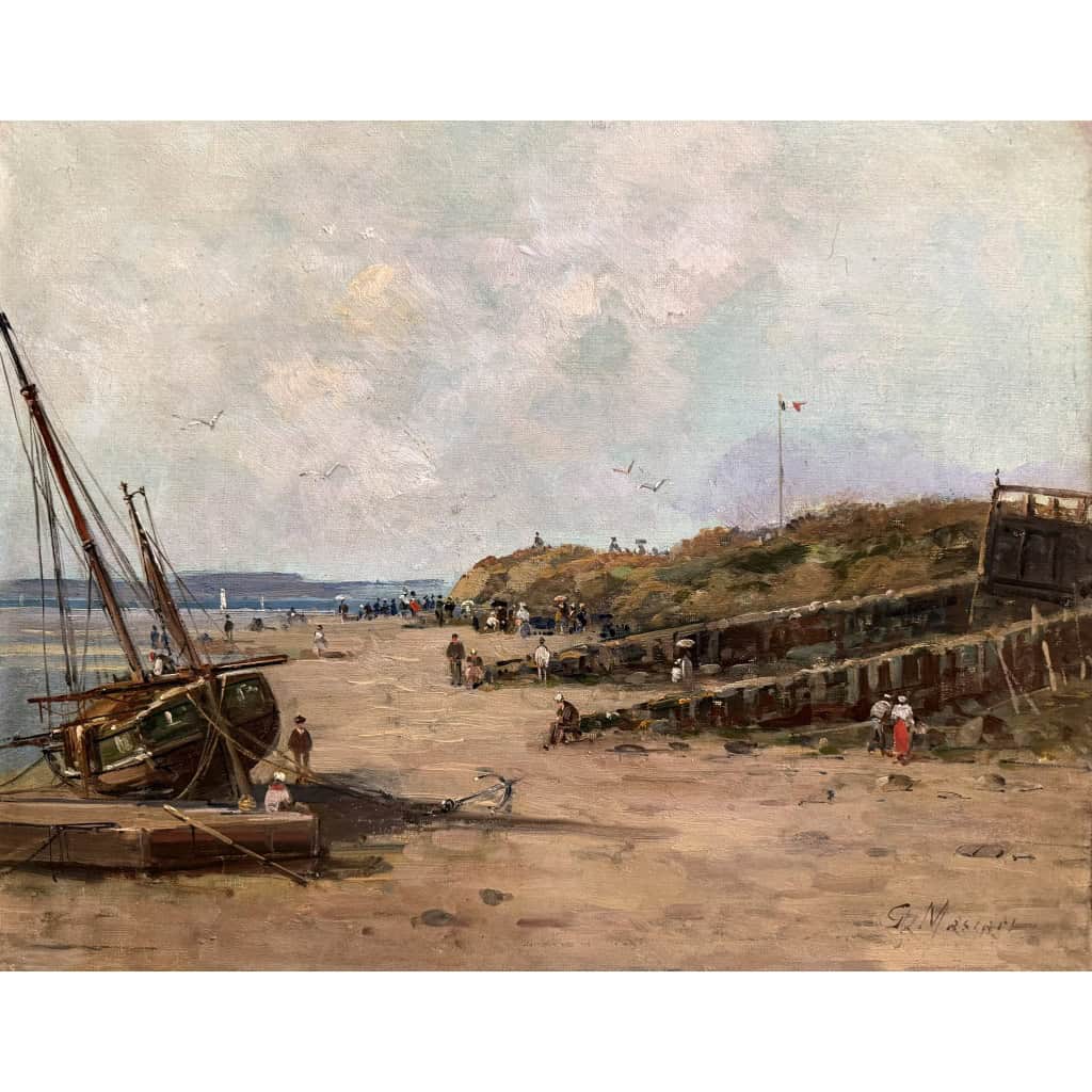 MASCART Gustave Tableau Français 19è Animation sur la plage Huile sur toile signée Certificat d’authenticité. 14 MASCART Gustave Tableau Français 19è Animation sur la plage Huile sur toile signée Certificat d’authenticité. 14