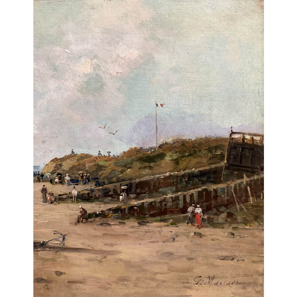 MASCART Gustave Tableau Français 19è Animation sur la plage Huile sur toile signée Certificat d’authenticité. 8 MASCART Gustave Tableau Français 19è Animation sur la plage Huile sur toile signée Certificat d’authenticité. 8