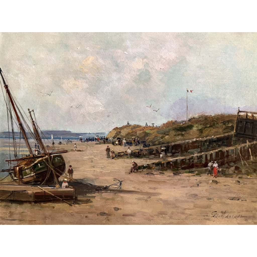 MASCART Gustave Tableau Français 19è Animation sur la plage Huile sur toile signée Certificat d’authenticité. 9 MASCART Gustave Tableau Français 19è Animation sur la plage Huile sur toile signée Certificat d’authenticité. 9