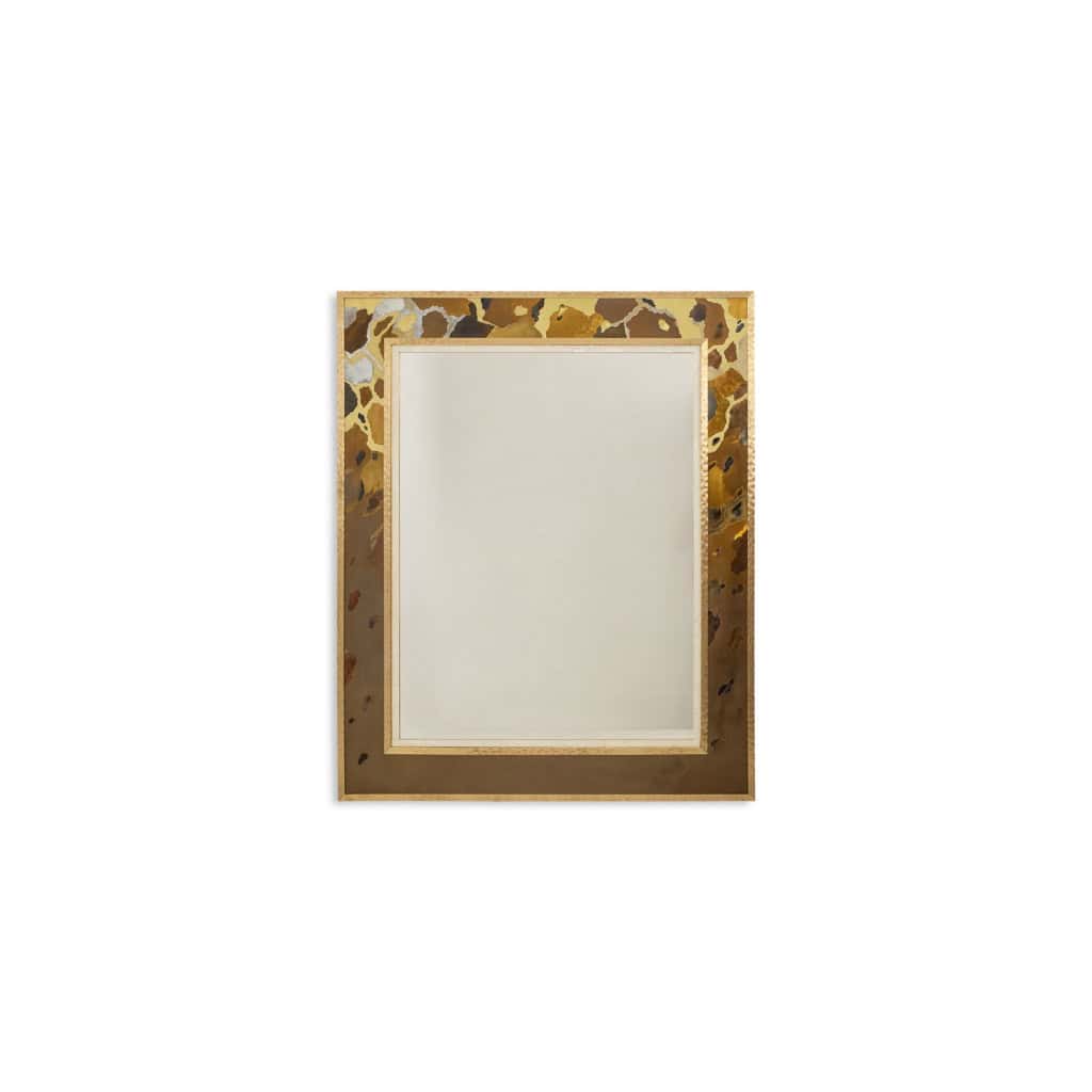 Miroir en marqueterie de laiton oxydé et patiné. Travail d’artiste LS66612504 3