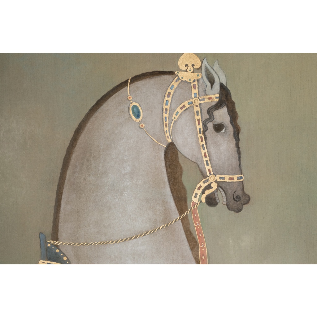 Toile peinte figurant un cheval indien de profil. Travail contemporain LS65051086 4 Toile peinte figurant un cheval indien de profil. Travail contemporain LS65051086 4