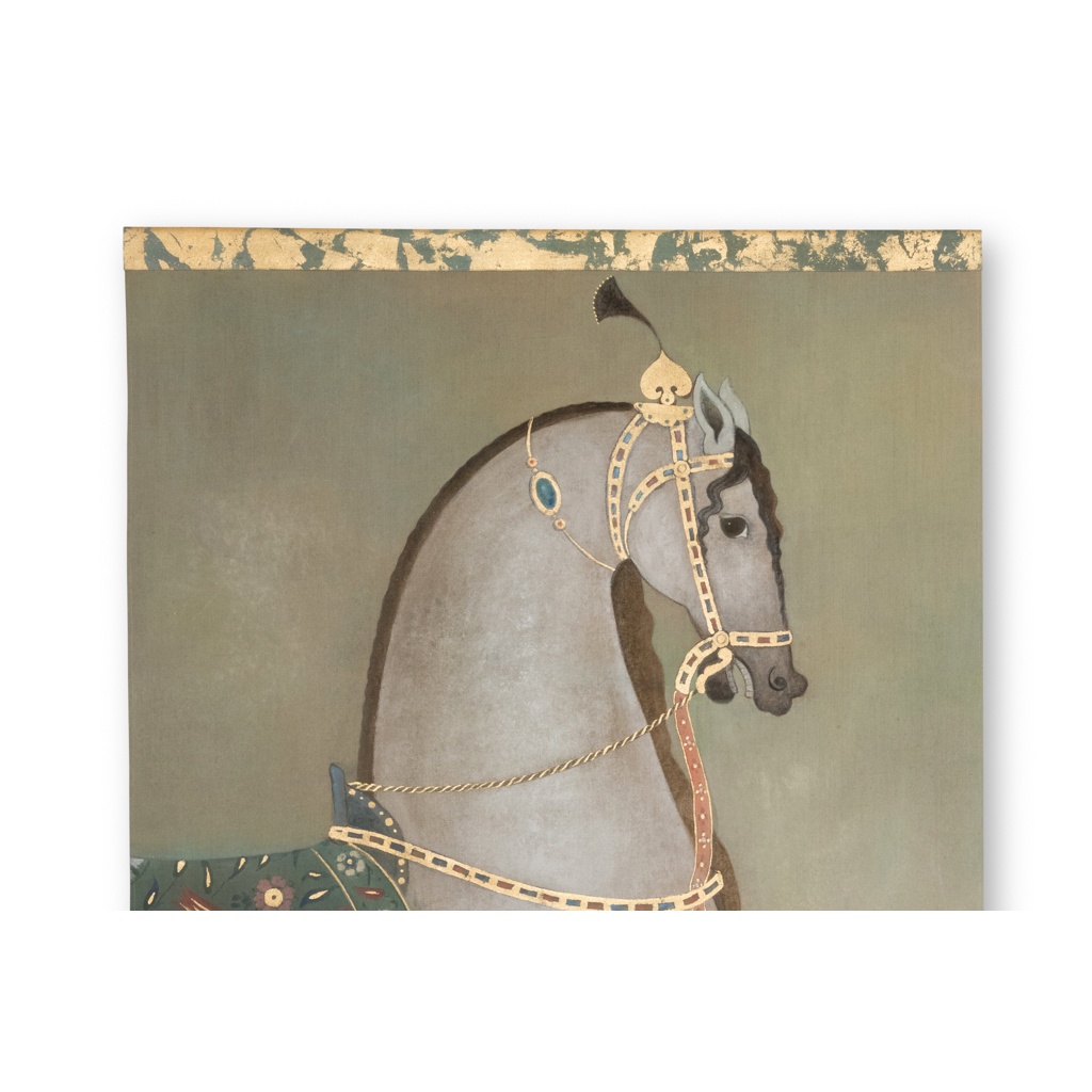 Toile peinte figurant un cheval indien de profil. Travail contemporain LS65051086 5 Toile peinte figurant un cheval indien de profil. Travail contemporain LS65051086 5