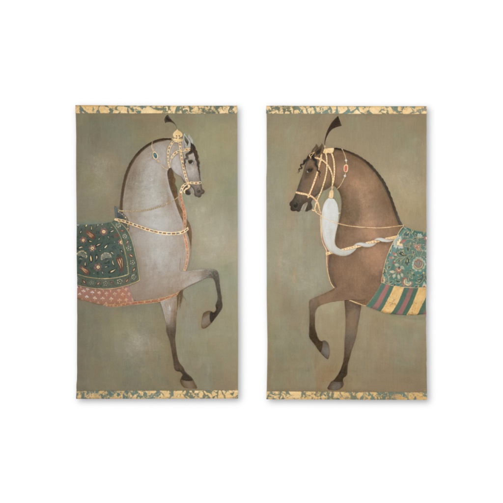Toile peinte figurant un cheval indien de profil. Travail contemporain. LS6505B1086 10