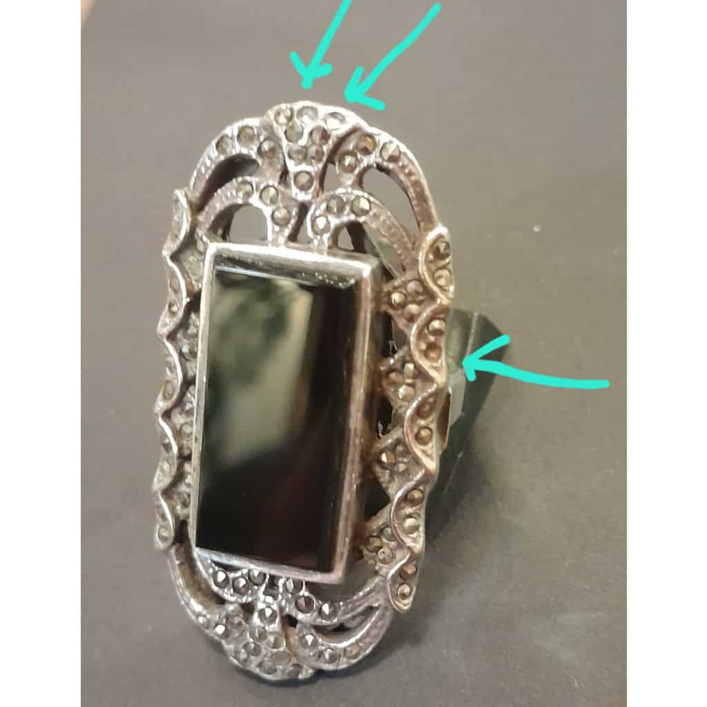 Grande bague art déco, argent 925, onyx et marcassite 12 Grande bague art déco, argent 925, onyx et marcassite 12