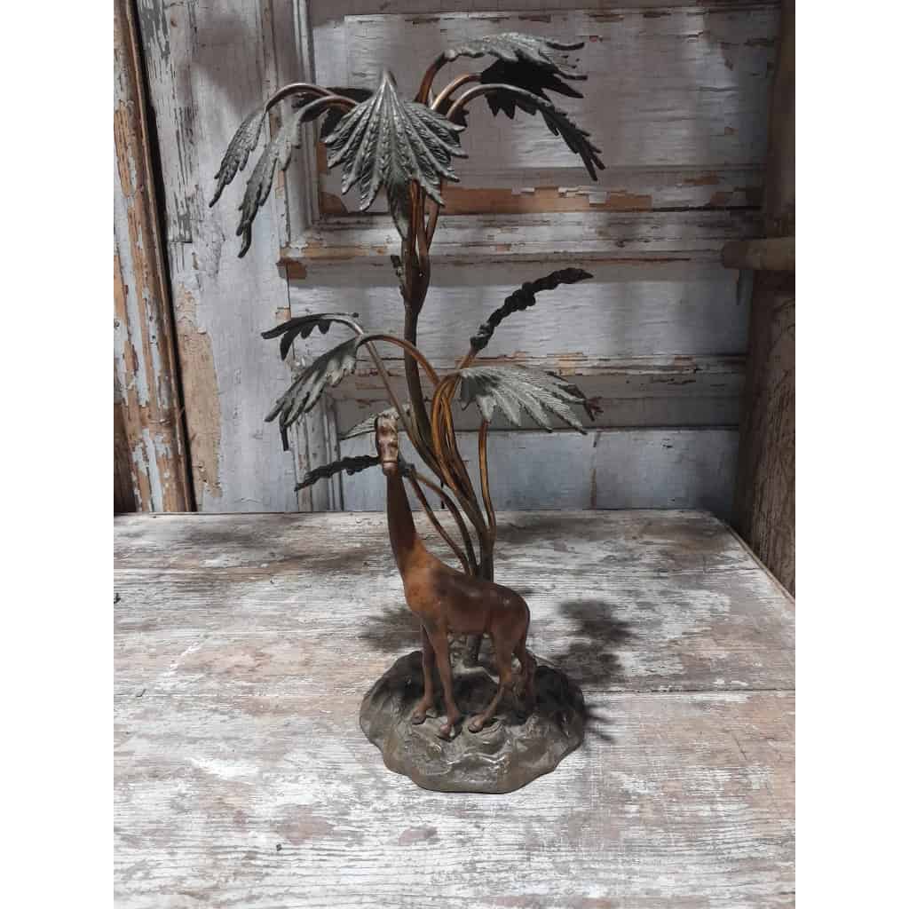 Ensemble ornemental, girafe et palmiers, bronze, début XXÈME 3