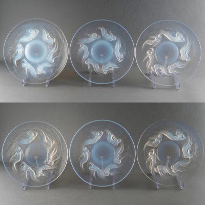 1921 René Lalique – Suite de 6 Assiettes Ondines Verre Opalescent