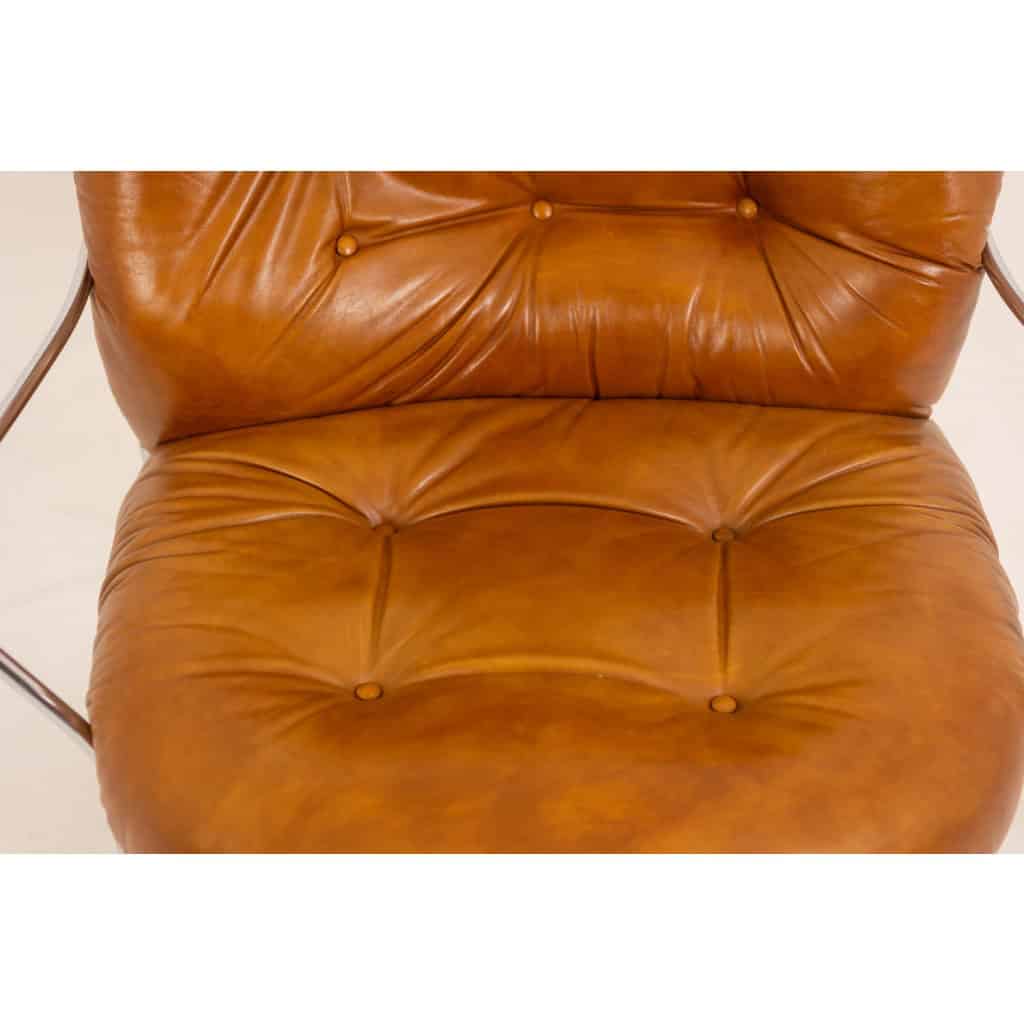 Carlo Di Carli. Fauteuil en cuir et métal. Années 1970 9