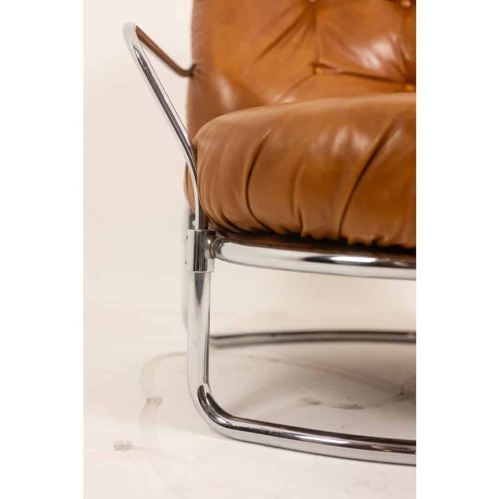 Carlo Di Carli. Fauteuil en cuir et métal. Années 1970 10