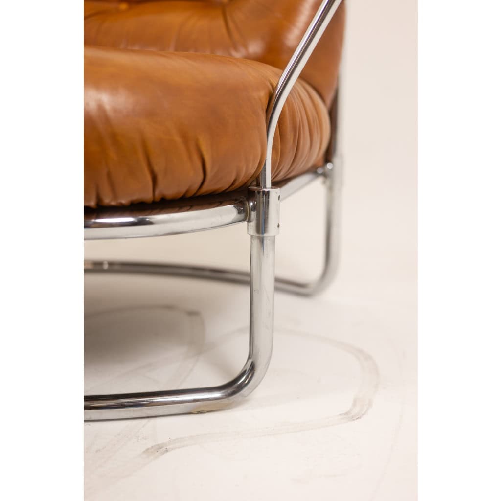 Carlo Di Carli. Fauteuil en cuir et métal. Années 1970 11