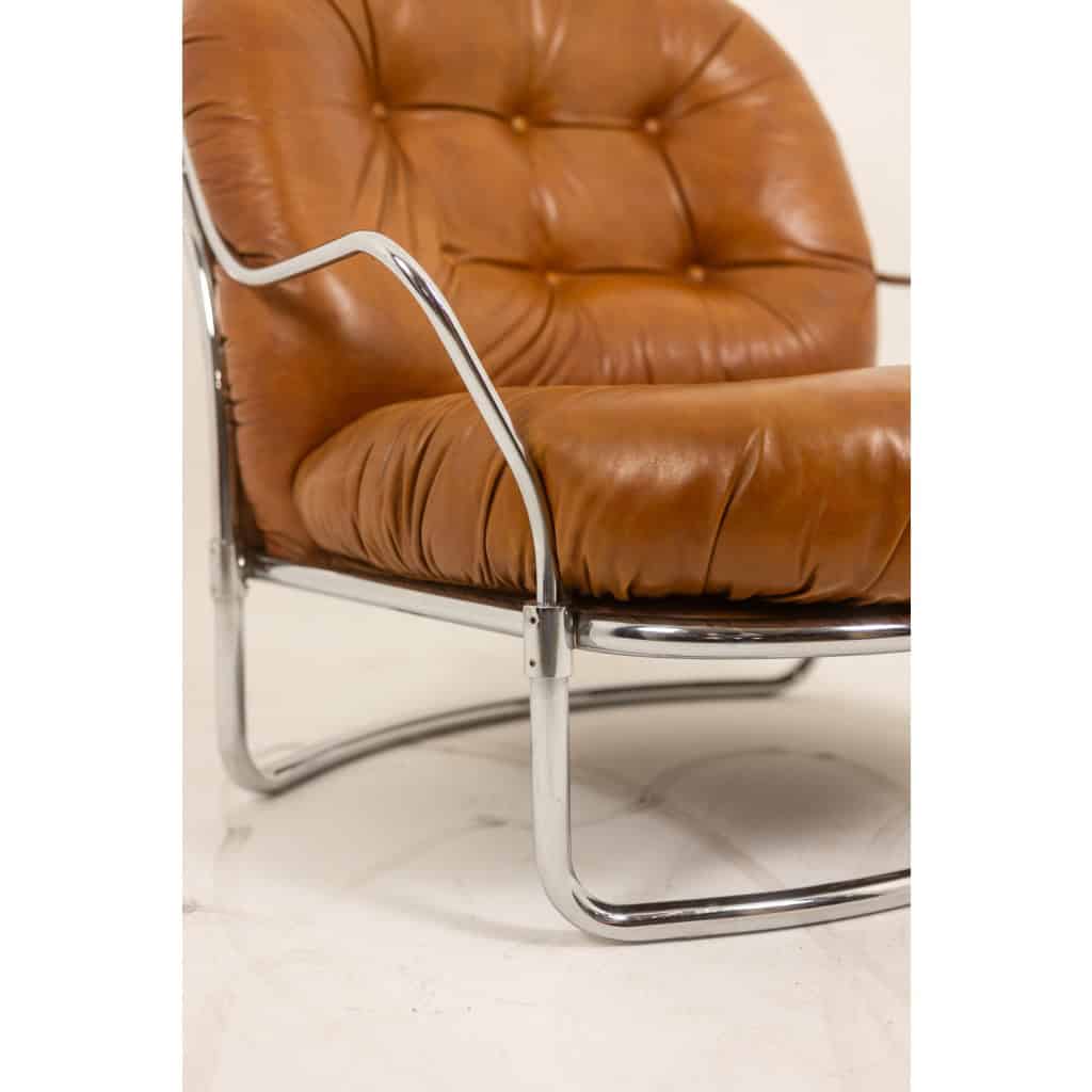 Carlo Di Carli. Fauteuil en cuir et métal. Années 1970 12