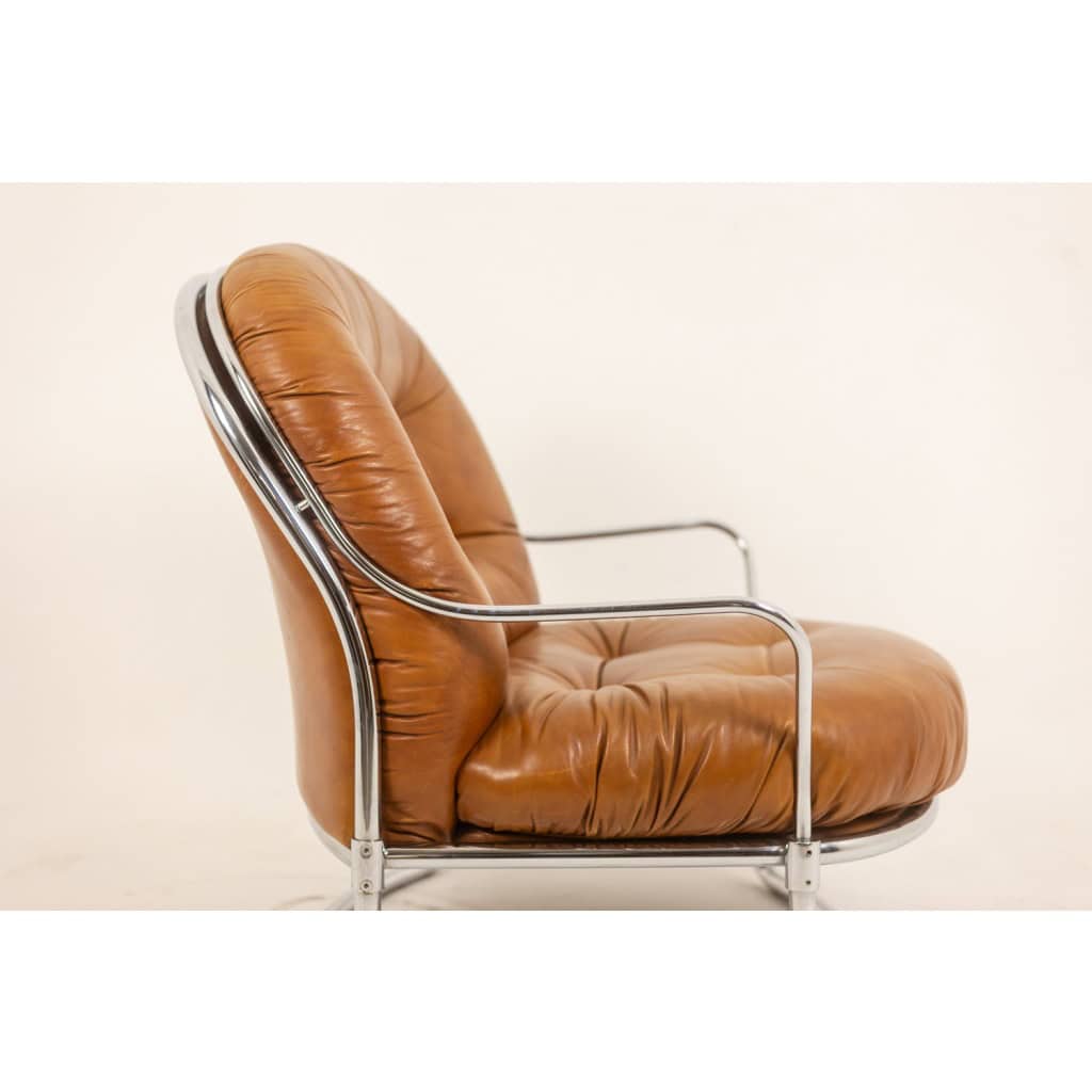 Carlo Di Carli. Fauteuil en cuir et métal. Années 1970 13