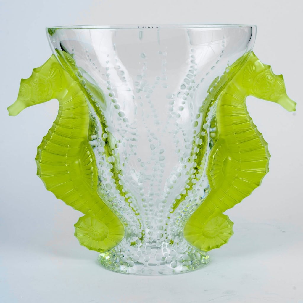 Lalique France – Vase Poséidon Cristal Blanc et Vert Absinthe – NEUF – 92/99 4