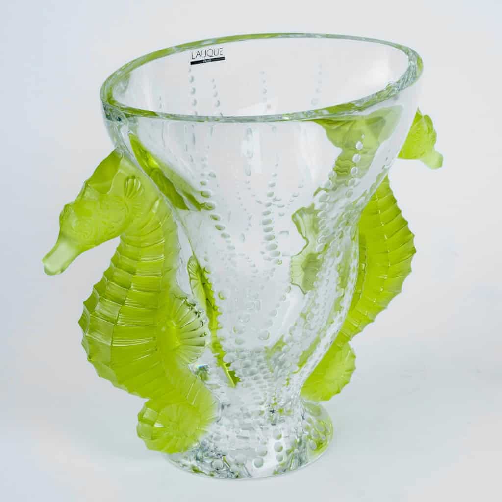 Lalique France – Vase Poséidon Cristal Blanc et Vert Absinthe – NEUF – 92/99 5