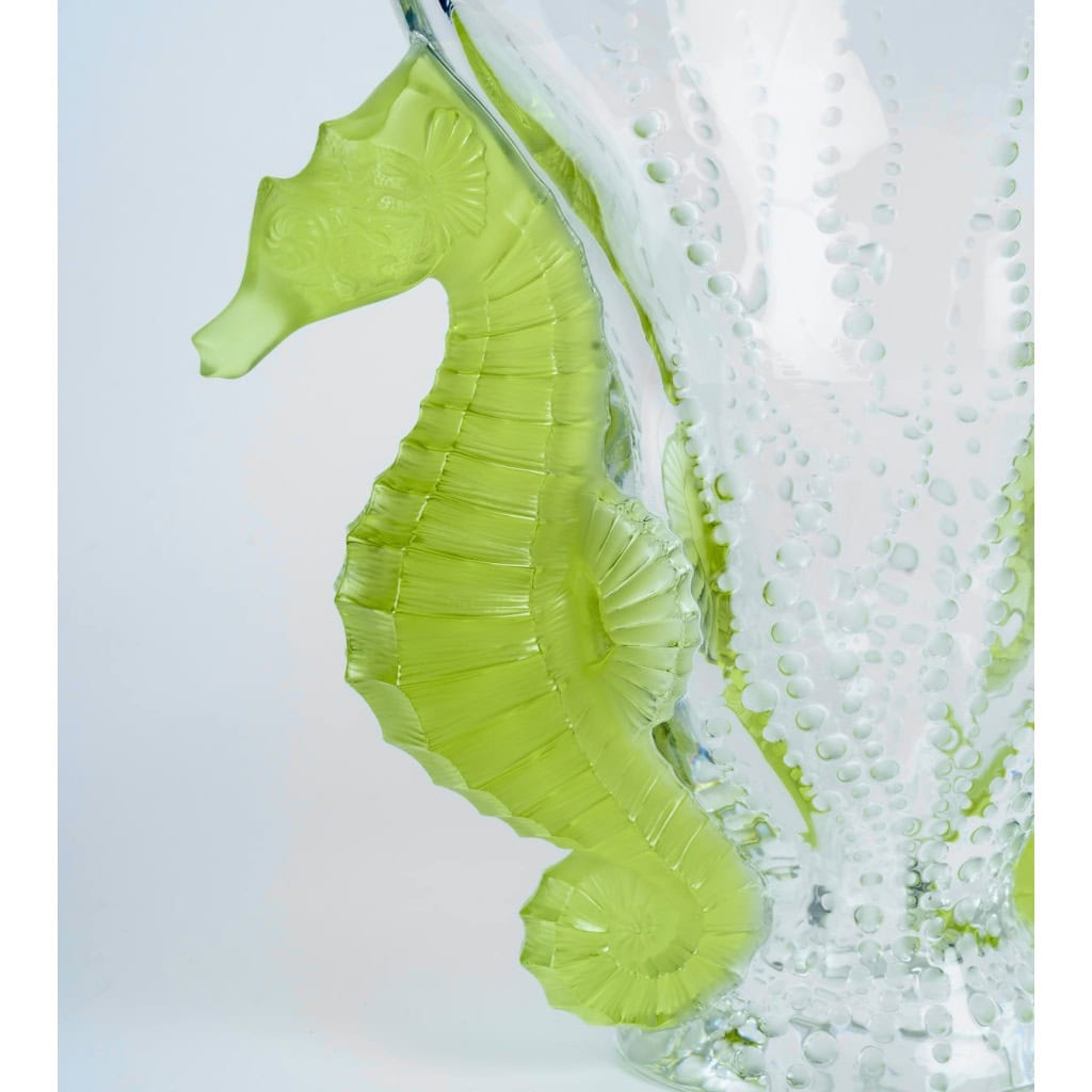 Lalique France – Vase Poséidon Cristal Blanc et Vert Absinthe – NEUF – 92/99 8