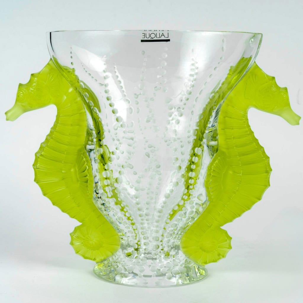 Lalique France – Vase Poséidon Cristal Blanc et Vert Absinthe – NEUF – 92/99 3