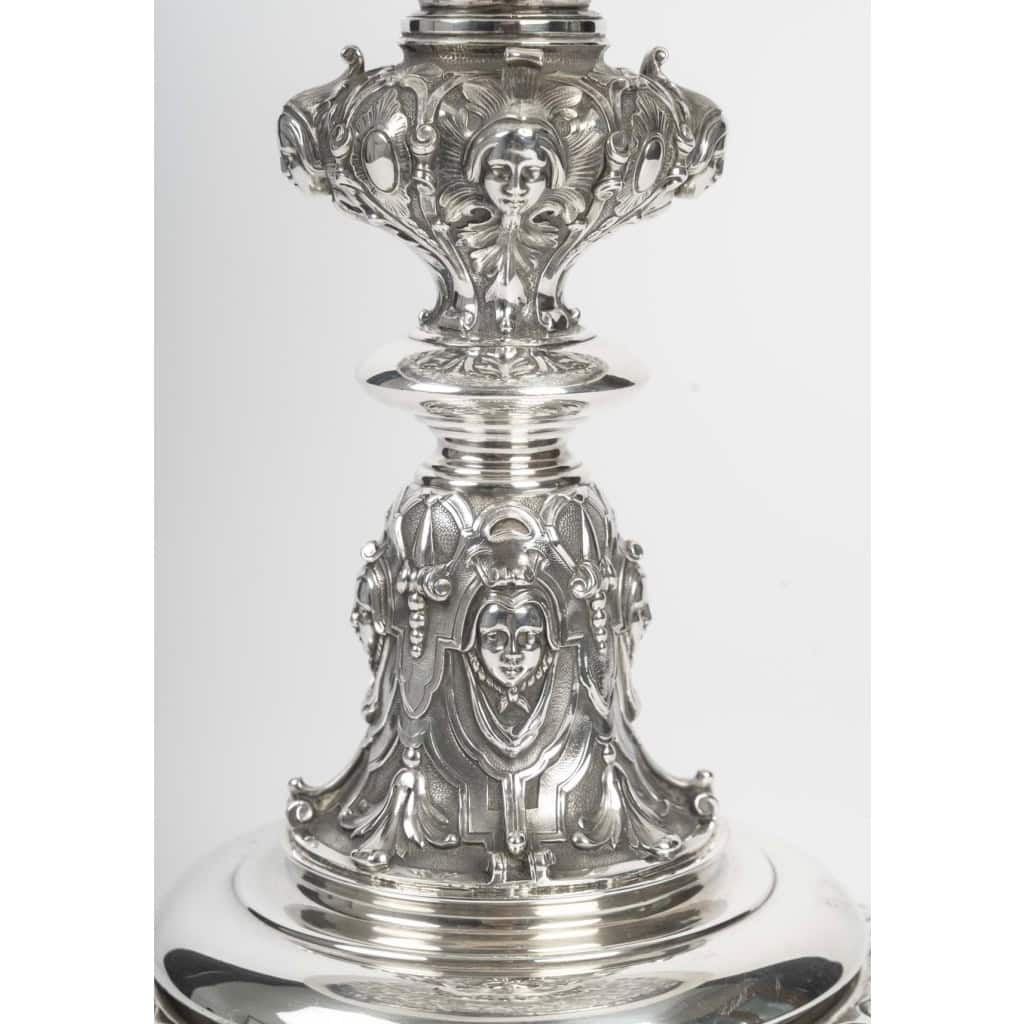 Charles-Nicolas ODIOT Importante coupe néo-Renaissance sur piédouche en argent massif XIXe 5