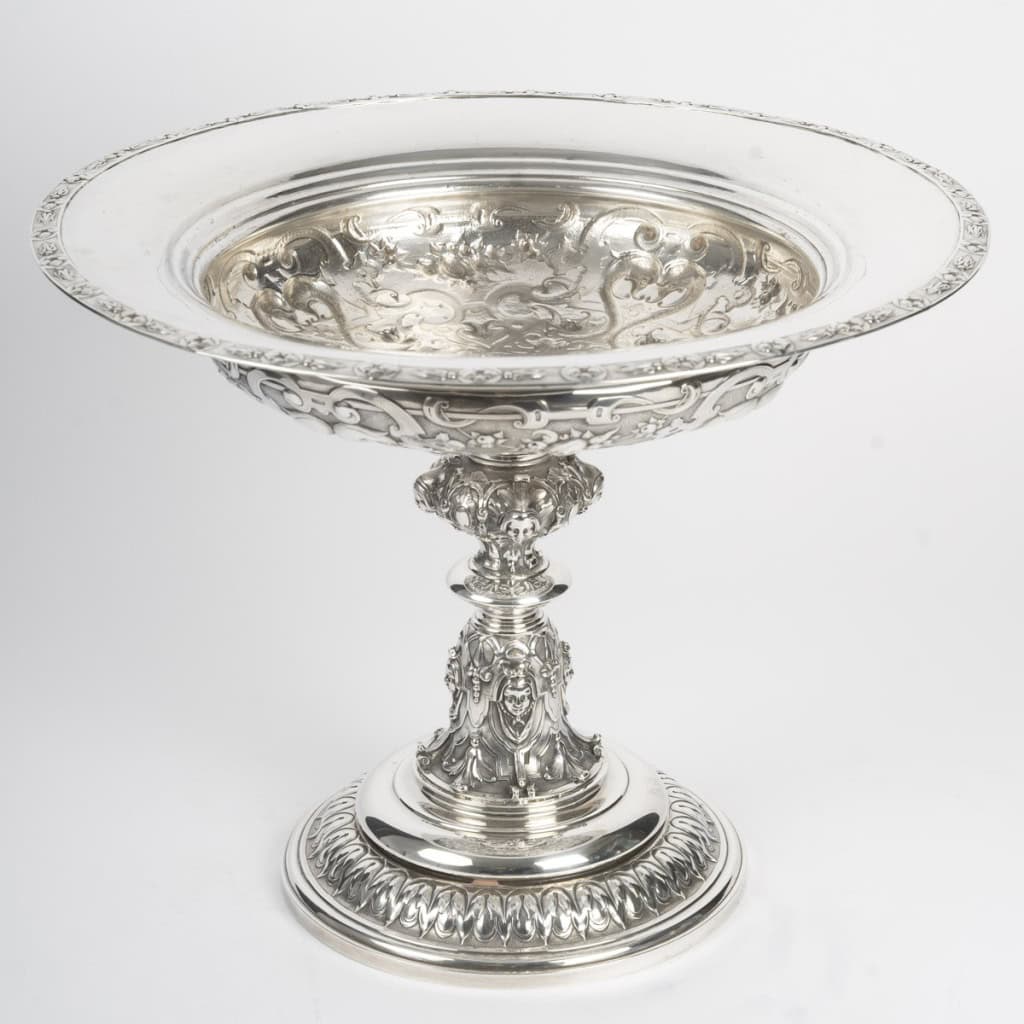 Charles-Nicolas ODIOT Importante coupe néo-Renaissance sur piédouche en argent massif XIXe 8