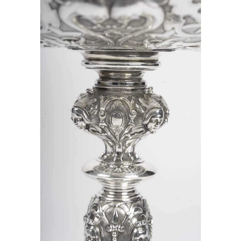 Charles-Nicolas ODIOT Importante coupe néo-Renaissance sur piédouche en argent massif XIXe 12