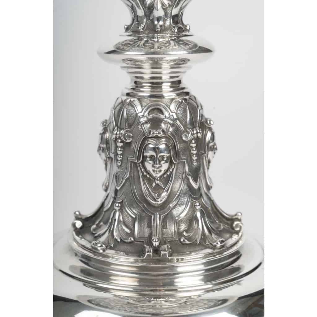 Charles-Nicolas ODIOT Importante coupe néo-Renaissance sur piédouche en argent massif XIXe 14