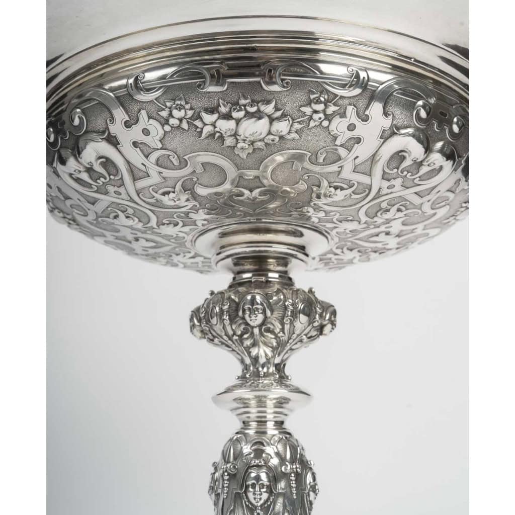 Charles-Nicolas ODIOT Importante coupe néo-Renaissance sur piédouche en argent massif XIXe 15