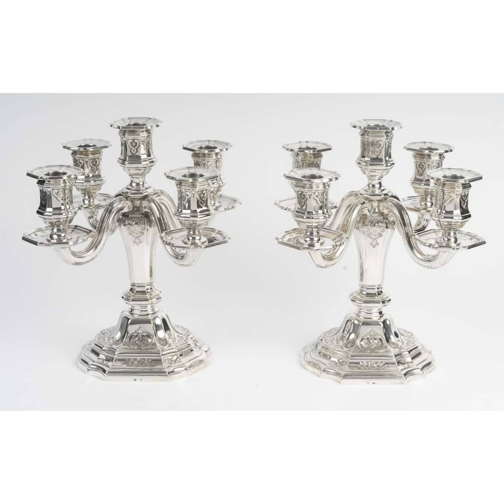 Charles CHRISTOFLE Paire de candélabres dits “bouts de table » Argent massif XIXᵉ siècle 4 Charles CHRISTOFLE Paire de candélabres dits “bouts de table » Argent massif XIXᵉ siècle 4