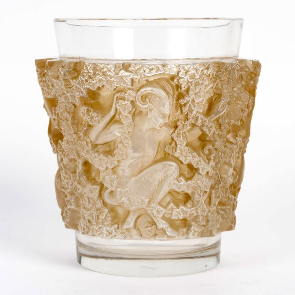 1938 René Lalique – Vase Bacchus Verre Blanc Patiné Sépia 3