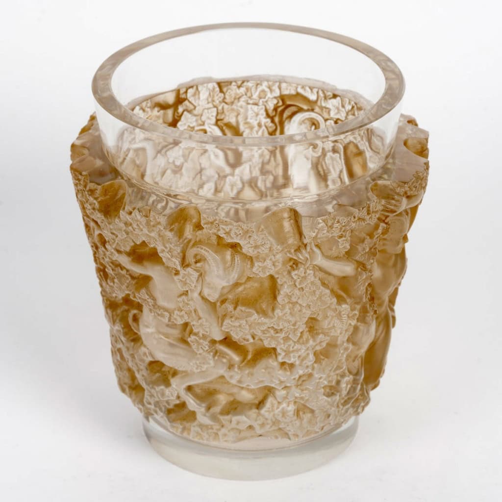 1938 René Lalique – Vase Bacchus Verre Blanc Patiné Sépia 5