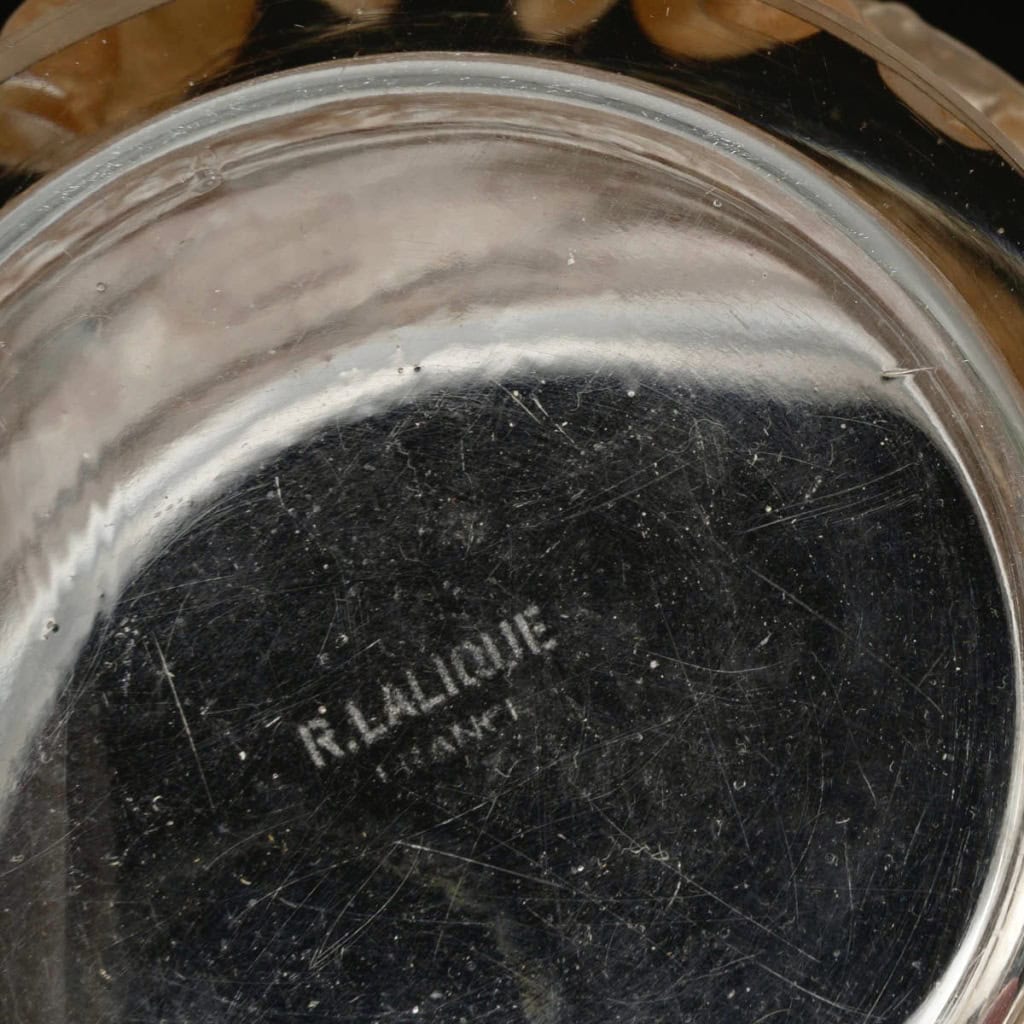 1938 René Lalique – Vase Bacchus Verre Blanc Patiné Sépia 9